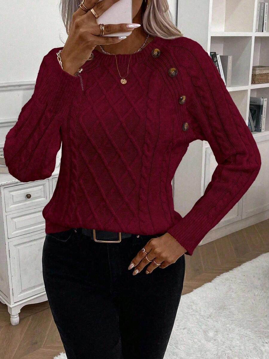 Abbey | Button-Detail Cable Knit Jumper