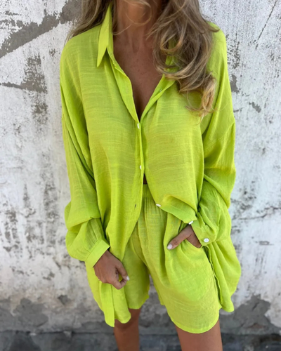 Magdalena™ - Avslappnad Chic Skjorta & Shorts Set