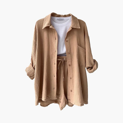 Lara™ - Bekväm Lös Button Top Och Kort 2-delat Set