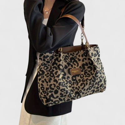 Savari™ - Leopardmönstrad Canvas Shoppingväska