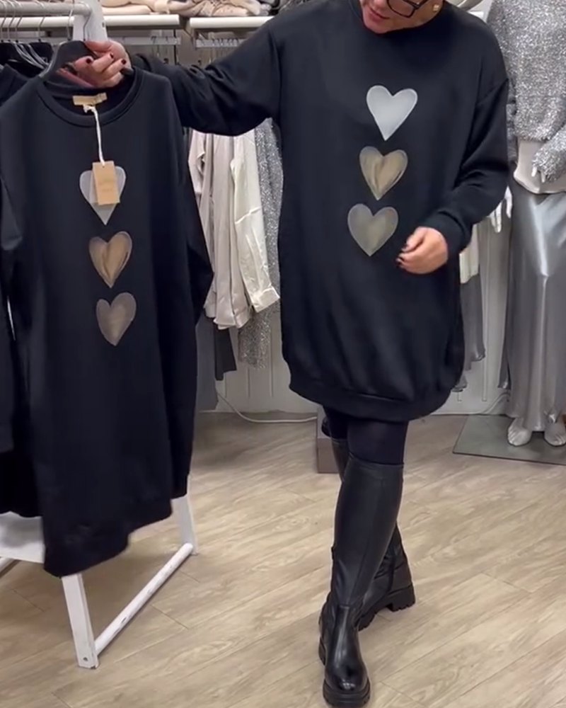 Flossy | Heart Printed Long Sleeve Sweatshirt