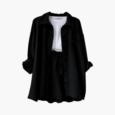 Lara™ - Bekväm Lös Button Top Och Kort 2-delat Set