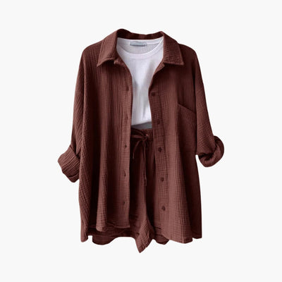 Lara™ - Bekväm Lös Button Top Och Kort 2-delat Set