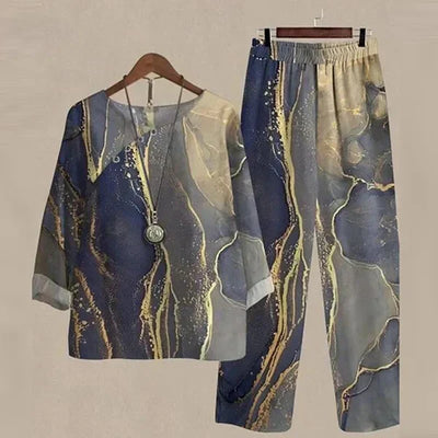 Evania™ - Elegant & Luftigt Set med Blus och Byxor