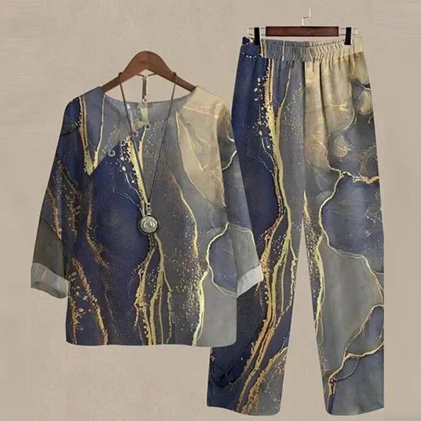 Evania™ - Elegant & Luftigt Set med Blus och Byxor