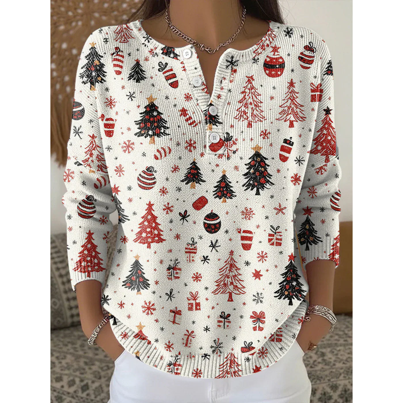 Gerri | Festive Button-Up Christmas Sweater