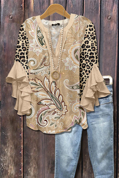 Florina™ - Blus med Blommönster, Volangärmar och Feminint Snitt