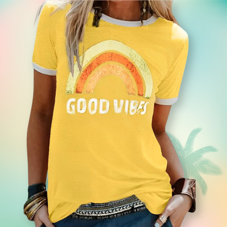 Goodvibes™ - Retro Tryckt T-shirt För Kvinnor